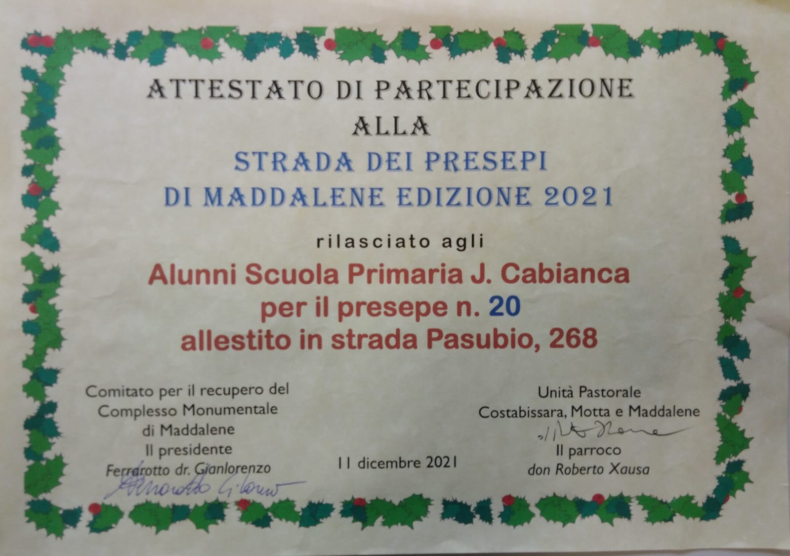 attestato presepe